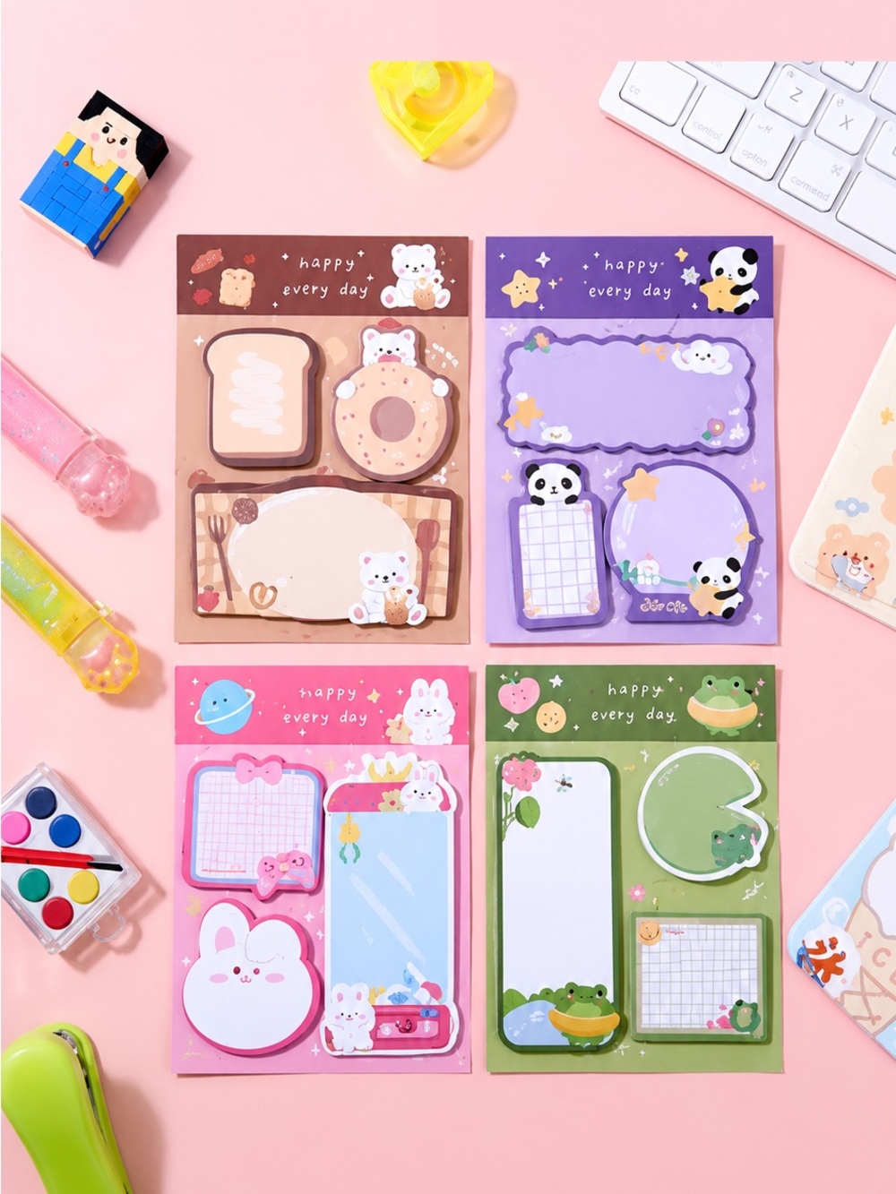 4 Packs Cute Animal Sticky Notes Set 240 Sheets Animal Shaped Marker Flags NEW